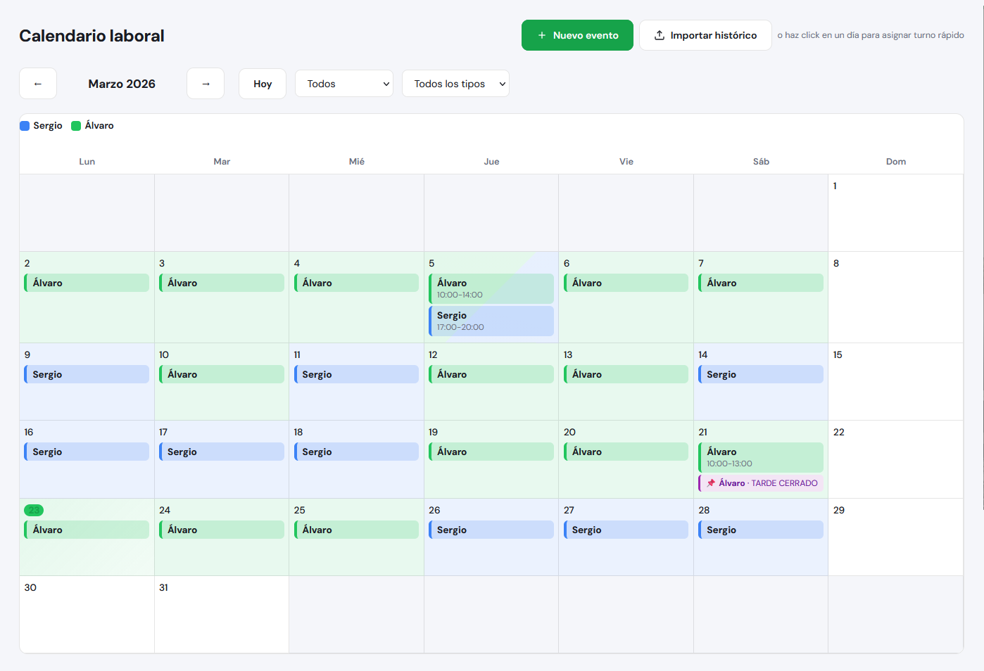 Calendario de gestión grow shop