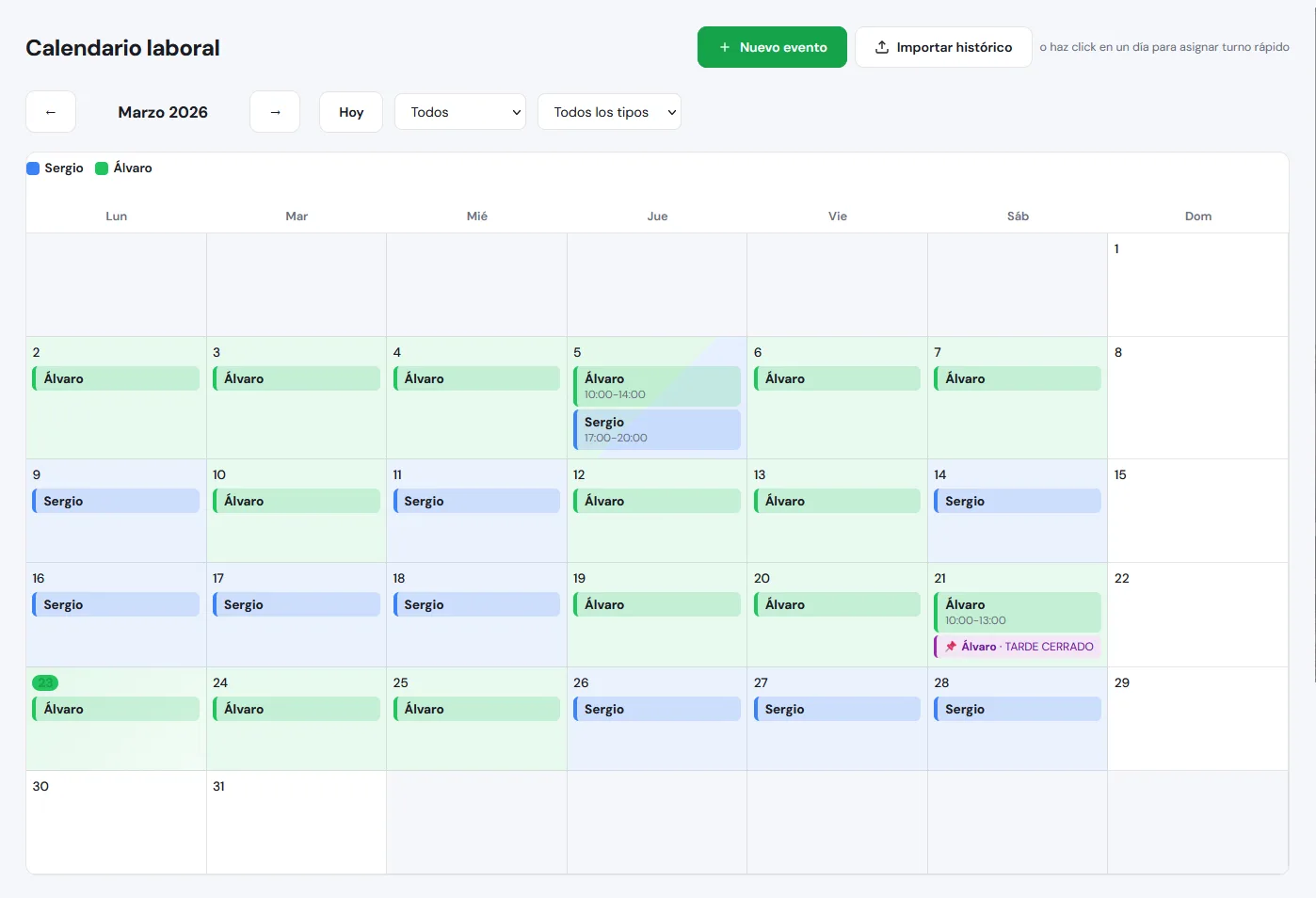 Calendario de gestión grow shop