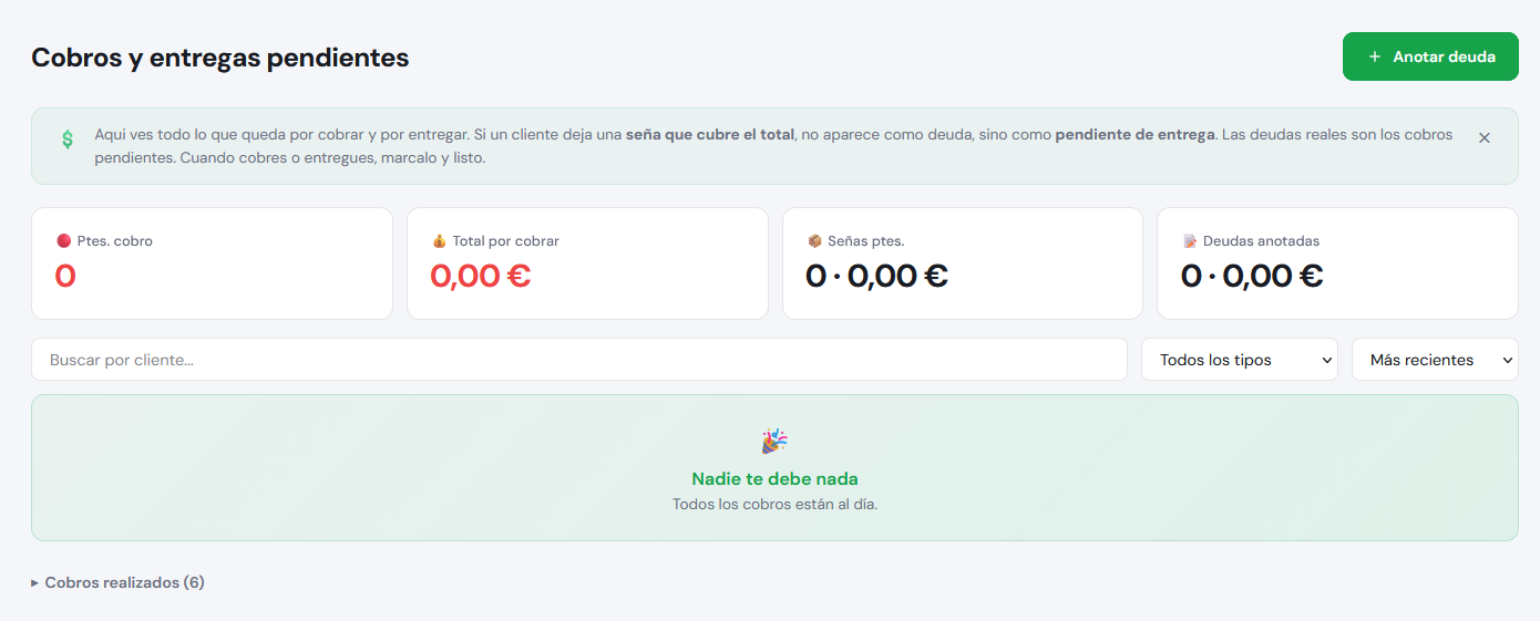 Control de cobros pendientes y señales en GrowGest