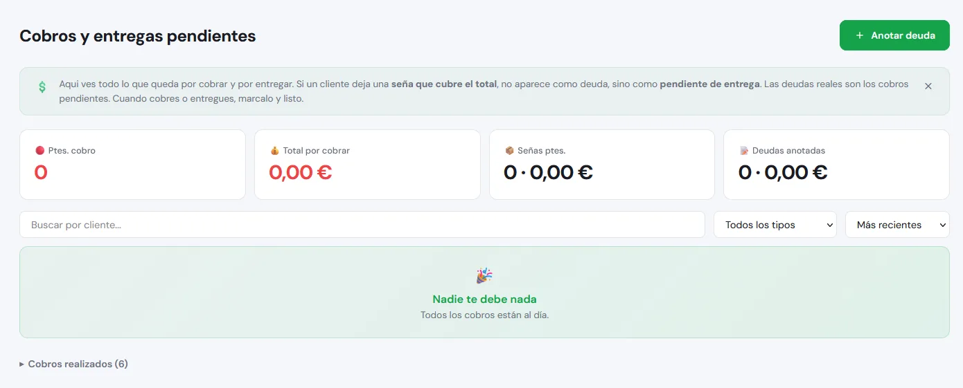 Control de cobros pendientes y señales en GrowGest