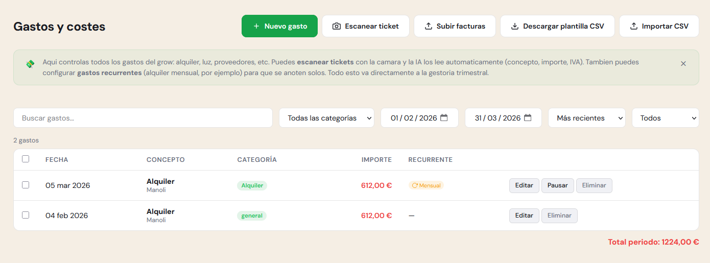 Gastos con OCR inteligente grow shop